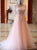 Pink A-Line Tulle Lace V-Neck Floor Length Prom Dresses, Evening Dress CMS211130