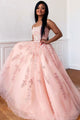 A-Line Spaghetti Straps Pink Tulle Long Prom Dress, Evening Dress CMS211136