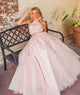 Pink Two Pieces Halter Neck Lace Long Prom Dress HW2739