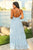 Chic Prom Dresses Light Blue V Neck Criss Cross Long Tulle Prom Dress OHC537