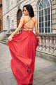 Elegant A Line Sweep Train Lace Up V Neck Long Sequins Prom Dress OHC545