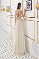 A Line Open Back Scoop Floor Length Rhinestone Long Tulle Prom Dresses OHC525