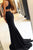 Sexy Mermaid Jewel Sleeveless Split Front Black Satin Prom Dress OHC543