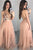 A Line Sequins Spaghettis Straps V Neck Floor Length Slit Long Tulle Prom Dress OHC530