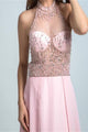 A Line Halter Floor Length Chiffon Rhinestone Long Pink Prom Dresses OHC523