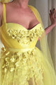 Yellow A Line Tulle Sweetheart Lace Applique Prom Dress OHC540