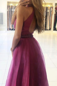 A-line Purple Beads Long Prom Dress, Evening Dress YZ211073