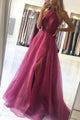 A-line Purple Beads Long Prom Dress, Evening Dress YZ211073