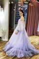 A-Line Tulle Sweetheart Long Sleeves Long Prom Dress With Lace, Evening Dress CMS211103