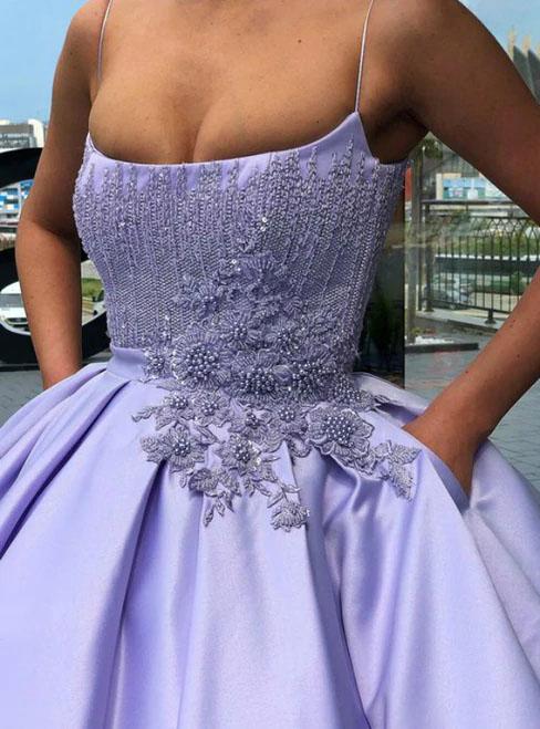 purple sweet sixteen dresses Purple Ball Gown Spaghetti Straps Satin Sweet 16 Dress With Pocket, Qu – cathyprom