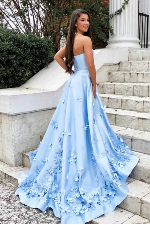 A-Line Sweetheart Sky Blue 3D Floral Applique Long Prom Dresses 2020 L cathyprom A-Line Sweetheart Sky Blue 3D Floral Applique Long Prom Dresses 2020 L cathyprom