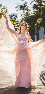 Pink Appliques A-line Spaghetti Straps Elegant Prom Dresses JC2104
