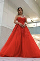 Red A-Line Long Prom Dress With Lace, Evening Dress CMS211107