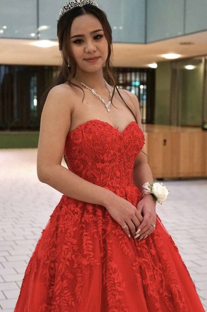 Red A-Line Long Prom Dress With Lace, Evening Dress CMS211107 cathyprom Red A-Line Long Prom Dress With Lace, Evening Dress CMS211107 cathyprom