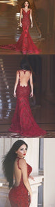 Sexy Red Mermaid Backless Prom Dress With Sequins, Evening Dress CMS211206