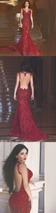 Sexy Red Mermaid Backless Prom Dress With Sequins, Evening Dress CMS211206