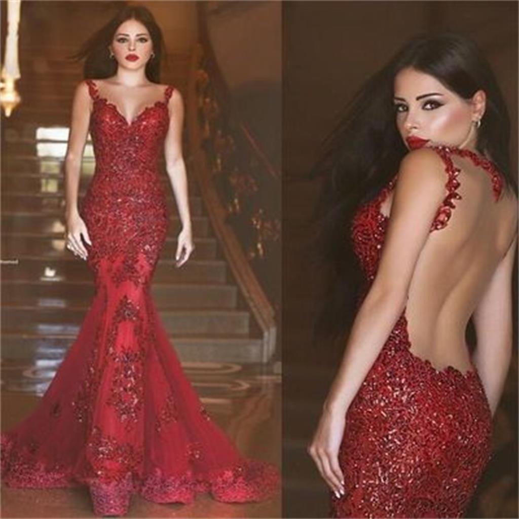 Simple Backless Dark Red Mermaid Long Evening Prom Dresses – Pgmdress