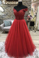 Red Tulle Long A-line Prom Dress With Beads, Evening Dress SJ211078