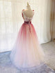 Fancy A-Line V-Neck Tulle Long Prom Dress With Beading YZ211025