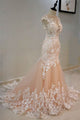 Mermaid Round Neck Champagne Lace Long Prom Dress, Evening Dress CMS211168
