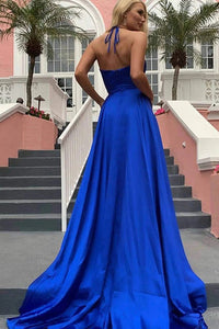 Royal Blue V-Neck  Spaghetti Straps Prom Dress With Split , Evening Dress SHK001