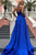 Royal Blue V-Neck  Spaghetti Straps Prom Dress With Split , Evening Dress SHK001