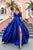 Royal Blue V-Neck  Spaghetti Straps Prom Dress With Split , Evening Dress SHK001