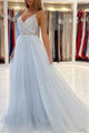 A Line Light Blue Tulle Long Prom Dresses, Evening Dress SHK005