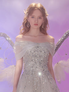 A Line Shiny Off The Shoulder Long Prom Dress, Evening Dress SHK009
