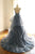 A-Line Grey Tulle Lace Long Prom Dress With Ruffles, Evening Dress SHK022