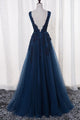A-Line V-neck Floor length Sleeveless Tulle Prom Dress/Evening Dress With Appliques  OHC272 | Cathyprom