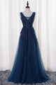 A-Line V-neck Floor length Sleeveless Tulle Prom Dress/Evening Dress With Appliques  OHC272 | Cathyprom