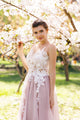 A-line Scoop Neck Floor Length Sleeveless Long Tulle Prom Dresses/Evening Dress With Appliques OHC287 | Cathyprom