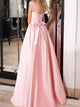 Simple A-line Scoop Sleeveless Long Satin Pink Prom Dress/Evening Dress OHC286 | Cathyprom
