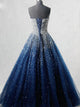 Sexy Strapless Ball Gown Amazing Beaded Prom Dress Navy Modest Tulle Prom/Evening Dress SM1172|CathyProm
