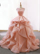 Ball Gown Ruffle Skirt Prom Dress Stunning Beaded Blush Open Back Prom Evening Dress SM7715|CathyProm