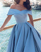 A Line Long Prom Dresses Cap Sleeve Blue Prom Dress with Slit Formal Evening Dress SM7719