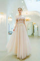 Cap Sleeves A Line Floor Length Elegant Tulle Prom Dress Unique Embroidery Prom Evening Dress SMT0717|CathyProm