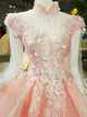 Unique High Neck Appliques Ball Gown Luxurious Beaded Long Sleeve Prom Evening Dress SMT07171|CathyProm