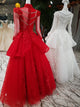 Unique High Neck Appliques Ball Gown Luxurious Beaded Long Sleeve Prom Evening Dress SMT07171|CathyProm