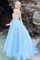 Shiny Sequins Open Back Light Blue Long Prom Dress, Evening Dress CMS211145