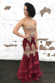 Sexy Burgundy Tulle Strapless Sleeveless Long Lace Up Multi-layered Evening Dress Prom Dresses OHC407 | Cathyprom