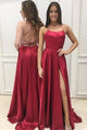Sexy A-Line Backless Side Slit Red Prom Dress, Evening Dress YZ211065