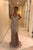 Sexy V Neck Sequins Side Slit Rose Gold Prom Dresses Long Mermaid Formal Dress CA540