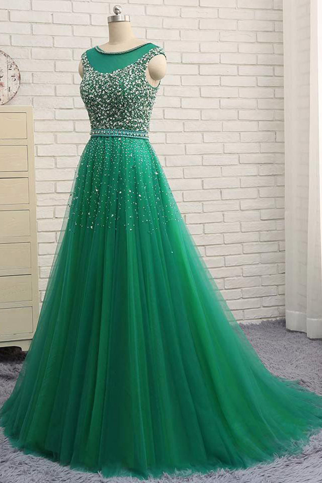 Shinning A Line Green Tulle Sequins Long Evening Dress Long Winter For cathyprom Shinning A Line Green Tulle Sequins Long Evening Dress Long Winter For cathyprom