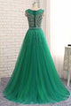 Shinning A Line Green Tulle Sequins Long Evening Dress Long Winter Formal Prom Dresses OHC476 | Cathyprom