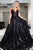 Shiny A Line V Neck Open Back Black Long Prom Dress With Sequins, Evening Dress CMS211149