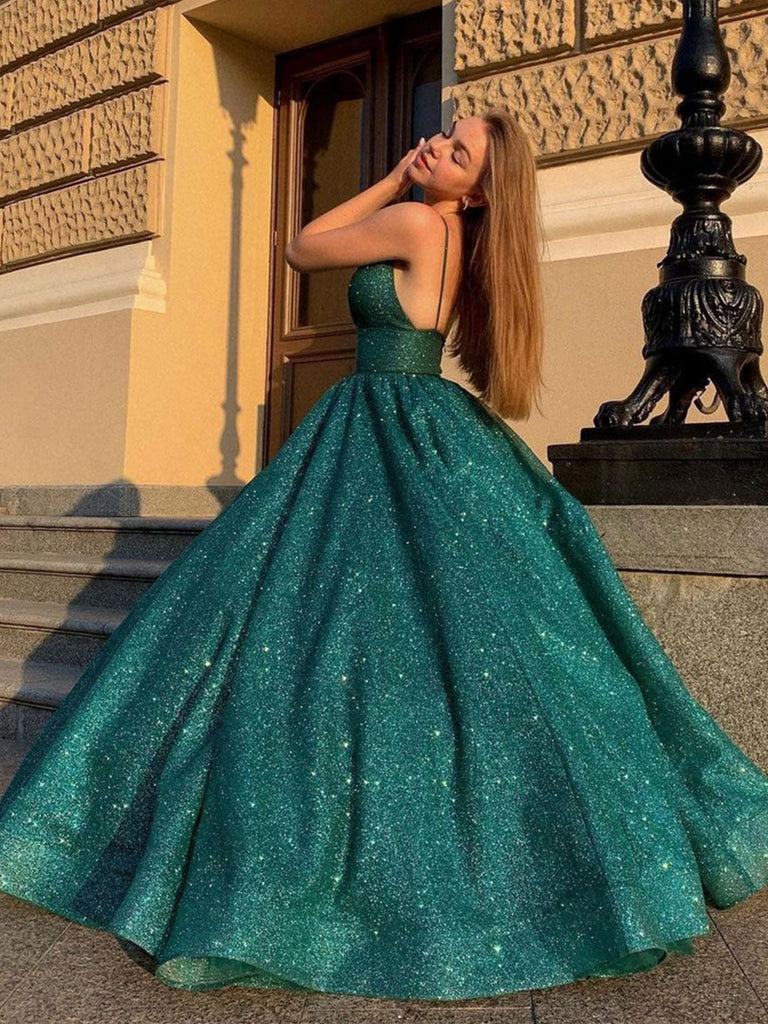 Shiny V Neck Green Satin Beading Sequin Long Prom Dresses SV1328 cathyprom Shiny V Neck Green Satin Beading Sequin Long Prom Dresses SV1328 cathyprom