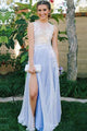 Sexy Side Slit Lace Chiffon Scoop Prom Dresses, Party Dresses YZ211003