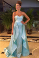 Simple A Line Blue Satin Long Ruffles Spring Party Dress Long Prom Dresses OHC489 | Cathyprom